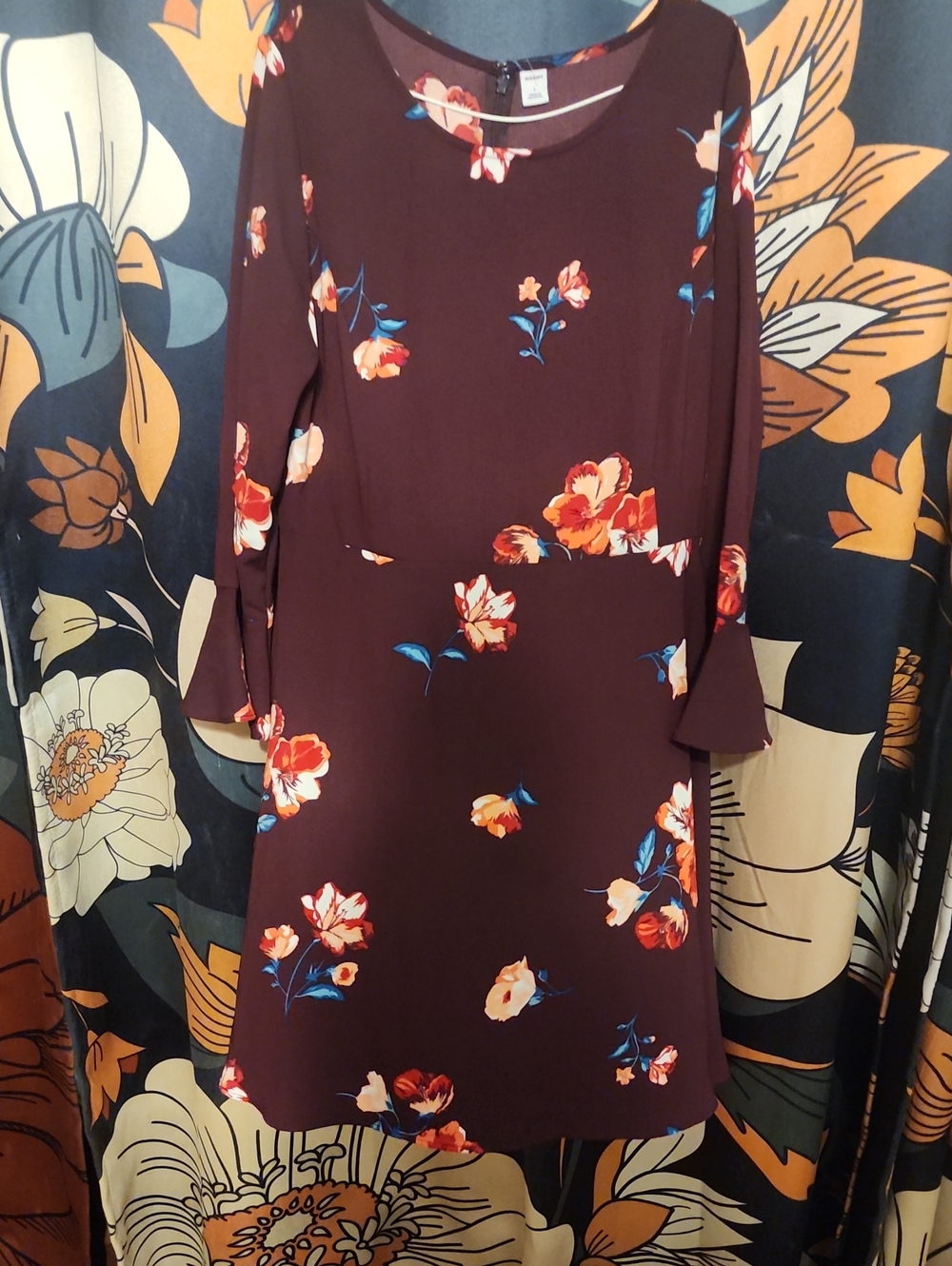 Old Navy Plum Floral Long-Sleeve A-Line Dress